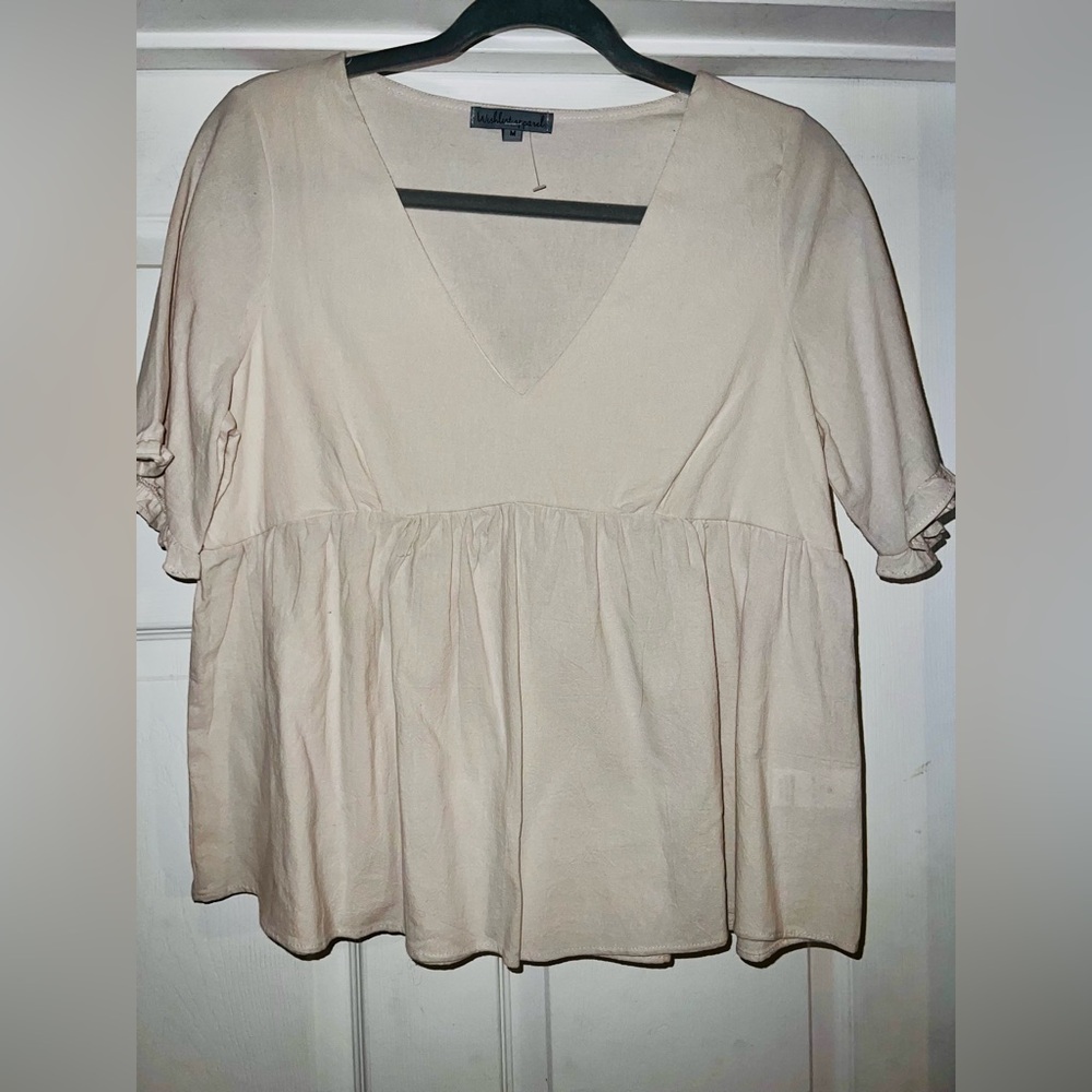 Wishlist Apparel Ruffle Cream V-Neck Women's Top